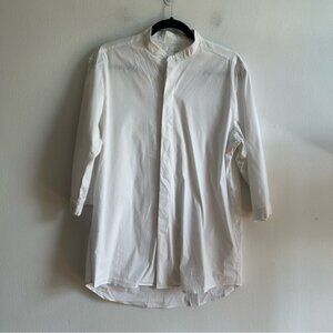 COS Sz M White Button Front 3 4 Sleeves Cotton Blend Classic Shirt